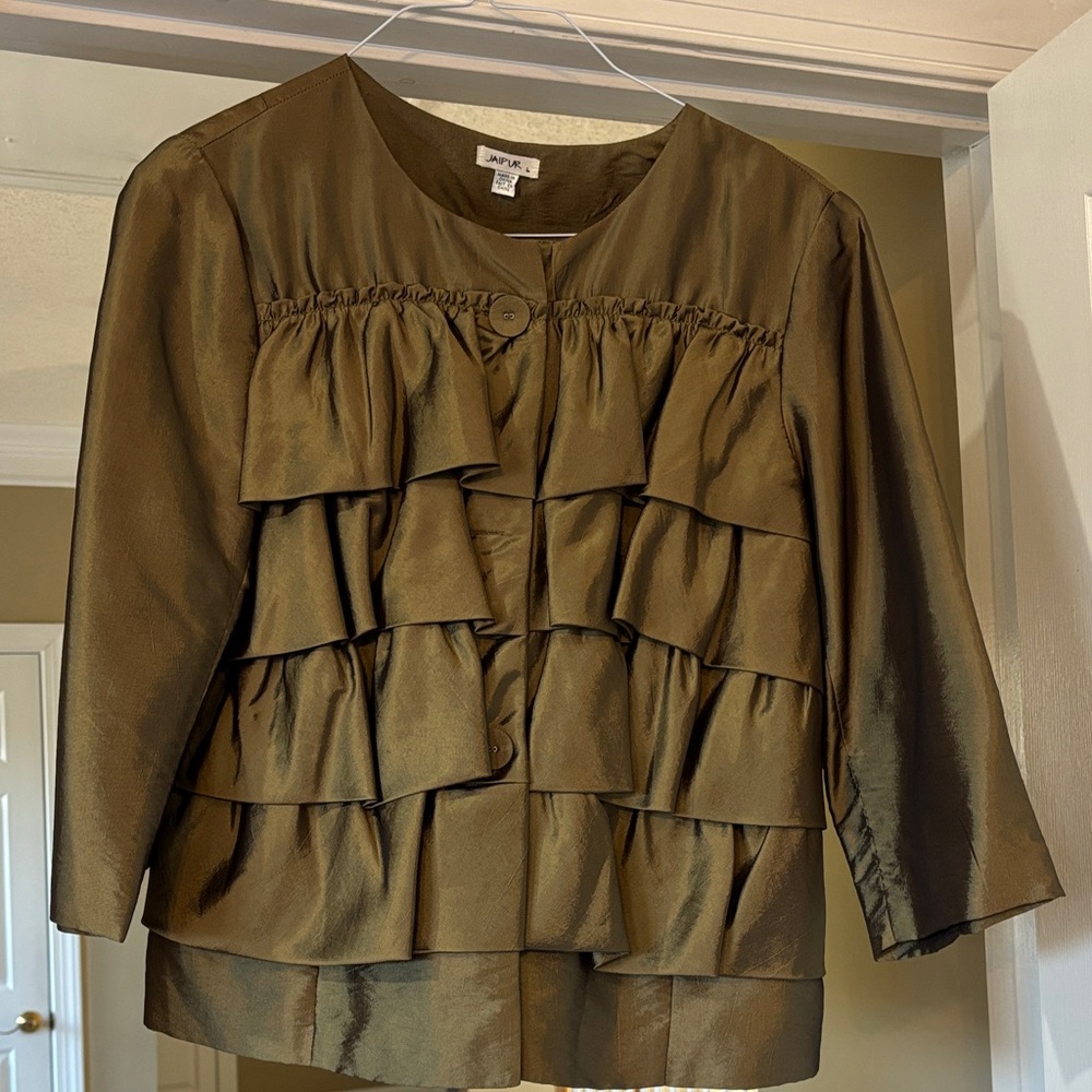 Chico's Olive Tiered Ruffle Blouse